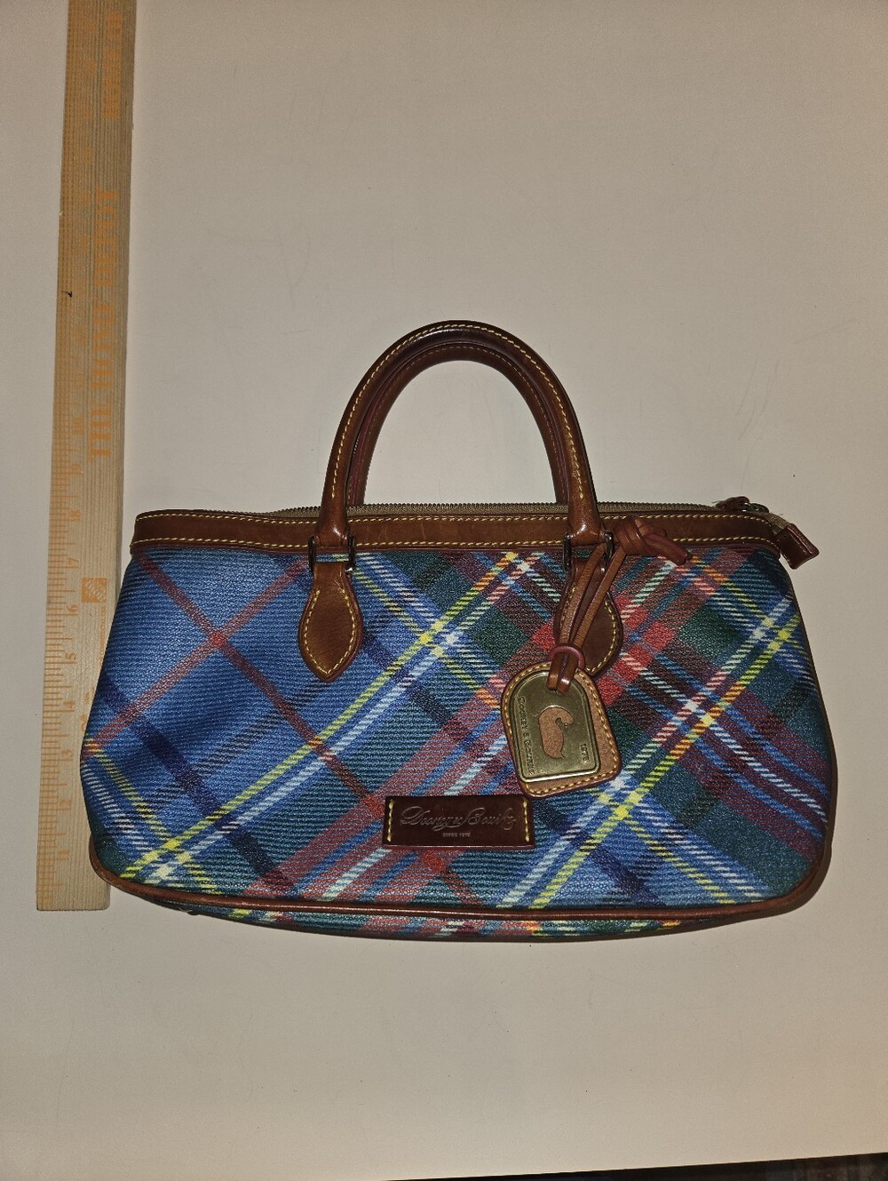 Dooney & Bourke Multicolor Plaid Duffel with Brown Leather Trim - Picture 3 of 6